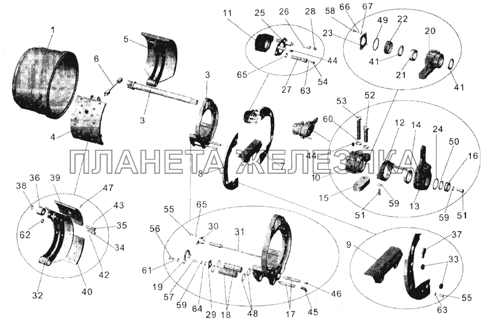 Тормозной механизм заднего моста МАЗ-103 (левый) МАЗ-105